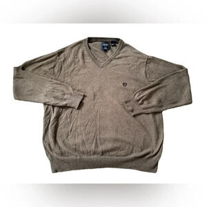 Chaps Cotton Cashmere Size 2XL Brown Knit Vneck Pullover Sweater